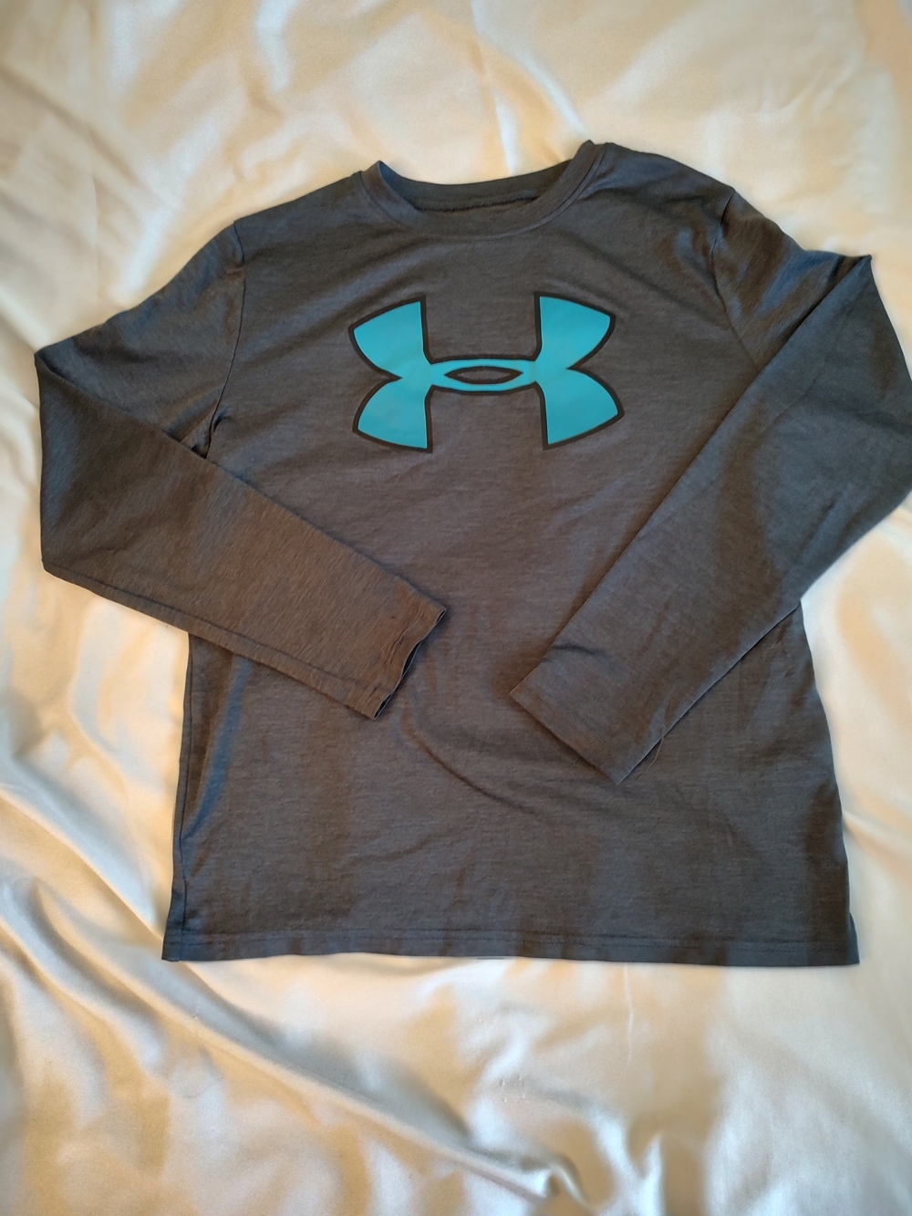 Under Armour Gray Long Sleeve Tee with Teal Logo
